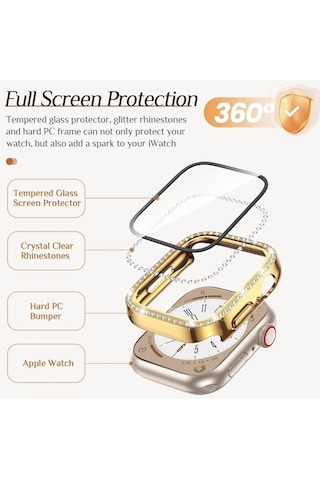 Apple Uyumlu  Watch  44mm Ekran Koruyuculu Tek Sıra Kenar Taşlı Sert Pc Kasa Koruyucu