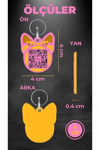 Petjoo 1.Bastet Sarı-Pembe Qr'lı Kedi Künyesi