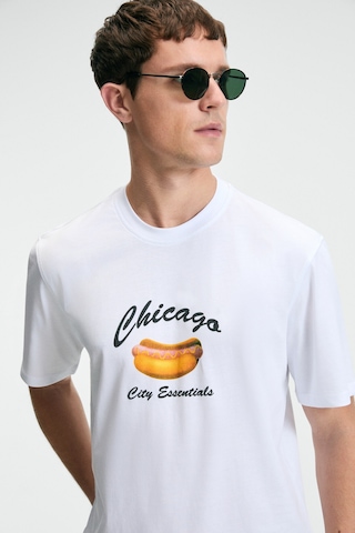 Grımelange CRISP Erkek Oversize %100 Pamuk Baskılı Yuvarlak Yaka Beyaz T-Shirt