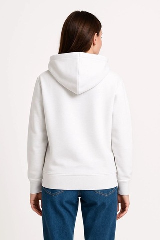 Vinevesta Kadın Kapüşonlu Kanguru Cepli 3 İplik Pamuklu Oversize Hoodie Sweatshirt - Beyaz Çok Renkli