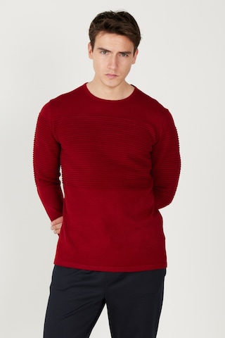 AC&Co / Altınyıldız Classics Erkek Kırmızı Anti-Pilling Özellikli Tüylenme Yapmayan Standart Fit Bisiklet Yaka Çizgi Dokulu Triko 4A4921100065KMZXXL Kırmızı