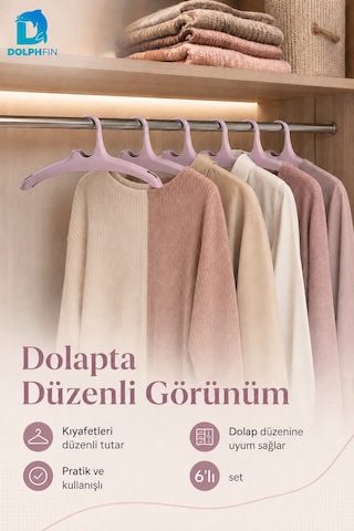 Stil Askı 6 Lı Plastik Elbise Askısı Dolap İçi Gardırop Kıyafet Düzenleyici 40x24 Cm Mor