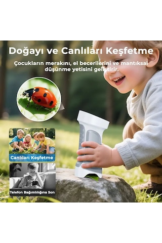 395 Gri Taşınabilir Dijital Çocuk Mikroskobu - 2.4 İnç Ips Ekranlı, 1080p Full Hd, 1000x Zoom, 8 Led Işıklı Eğitici Bilim Kiti