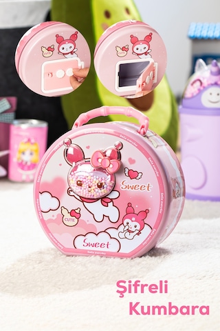 Porsima 040 Metal Şifreli Kilitli Yuvarlak Kumbara Pembe 15x15cm