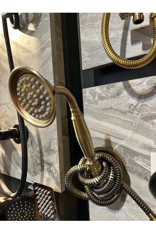 İsaoğlu Yapı Antik Gold Duş Sistemi Klasik Vintage Pirinç Duş Seti Askı Apatı Komple Set Gold