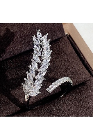 925 Ayar Gümüş Ayarlanabilir Zirkon Taşlarla Süslü Tüy Yüzük