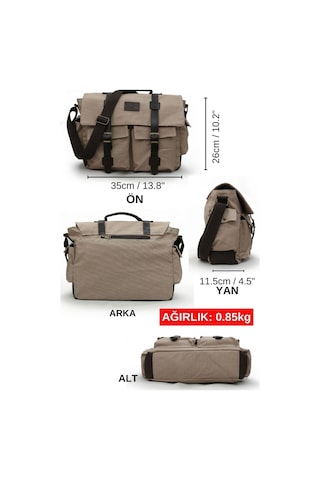 Dark Cotton 7238 Suya Dayanıklı Kanvas Postacı Çantası - 15.6 İnç Laptop Bölmeli Vintage Omuz Çantası Krem