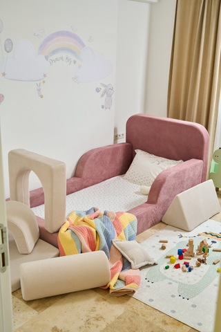 Funbed Yeni Nesil Montessori Çocuk Yatağı & Oyun Alanı Yıkanabilir Sıvı Geçirmez Pembe - 836527200