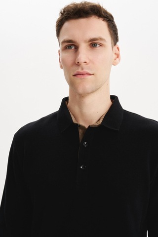 AR-MA Arma Erkek Regular Fit Selanik Kumaş Düğmeli Polo Yaka Sweatshirt Pamuk Polyester Karışımlı K30564699202 Siyah