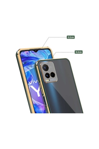 Vivo Y33S Kılıf Köşeli Gold Şeffaf Kapak