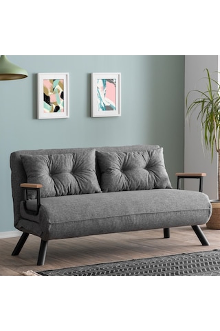 Pafu Sando İkili Keten Katlanır Yataklı Koltuk Gri Açık Gri