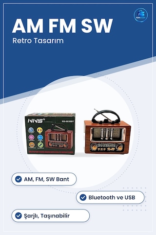 Nostalji Radyo Ahşap Görünümlü Taşınabilir Am Fm Sw Bluetooth Usb