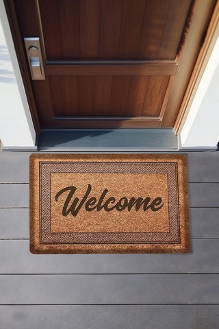 Dekoratif Welcome Kahverengi Kapı Önü Paspası 45 X 65 Çok Renkli