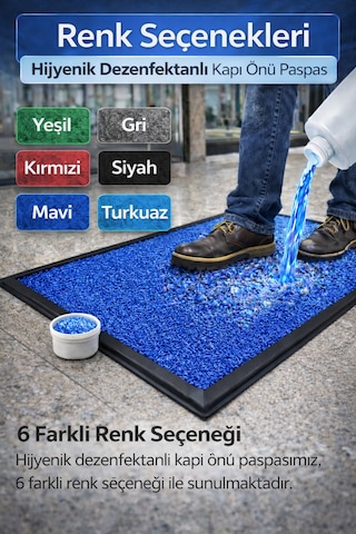 Myfloor Renkli Dezenfektan 50x70 Cm Kıvırcık Paspaslı Hijyenik Kauçuk Paspas Mavi