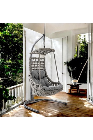Alaçatı Tekli Rattan Bahçe Balkon Salıncağı Gri Diğer