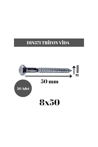 Trifon Vida 8x50 Mm Altı Köşe Anahtar Başlı Vida 50'li Paket 8 x 50 MM