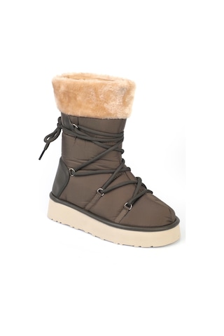 Shoetek Emelıe Kadın Bot Yaka Kürklü Paraşüt Kumaş Haki Haki