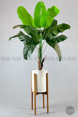 Biçiçek Yapay Muz Ağaci 125 Cm Ayakli Krem Metal Saksıda