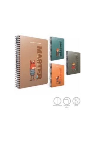 Lazy Master Spiralli Karton Kapak Defter A4 80 Yaprak Çizgili 4'lü Paket Çok Renkli