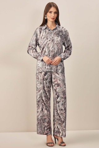 Gömlek Yaka Gri Desenli Gömlek Gri