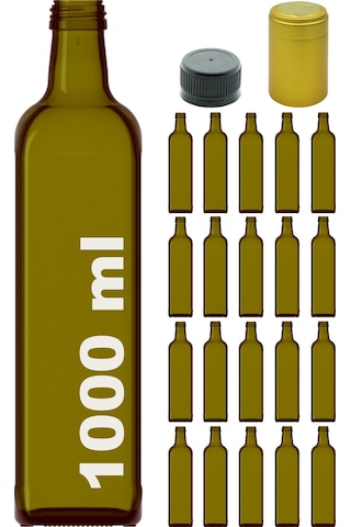 Afracam Maraska Yeşil 1000 ML Kilitli Kapaklı ve Kapüşonlu Boş Cam Şişe 20 Adet