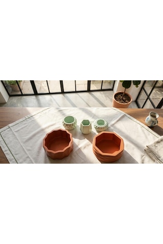TERRA MINT Set | 5 Parça Kiremit Mint Yeşili Dekoratif Obje Takımı | Mumluk Lokumluk Sukulent Saksısı | El Yapımı Masa Sunum Seti