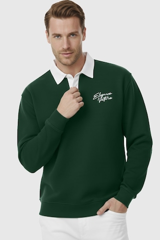 Rizzup Erkek Yeşil Relax Fit İçi Polarlı Polo Yaka Sweatshirt Pamuklu Kalın Sweatshirt 2600762