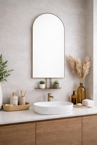 Warm Design Antik Altın Metal Çerçeveli Raflı Duvar Aynası Antik Altın Çok Renkli