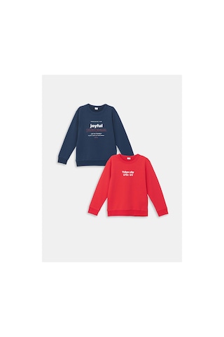 LC Waikiki Lcw Bisiklet Yaka Erkek Çocuk Sweatshirt 2'li K.lacivert