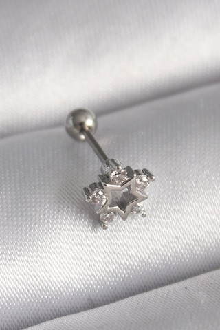 316l Çelik Gümüş Renk Zirkon Taşlı Yıldız Model Tragus Piercing Renkli