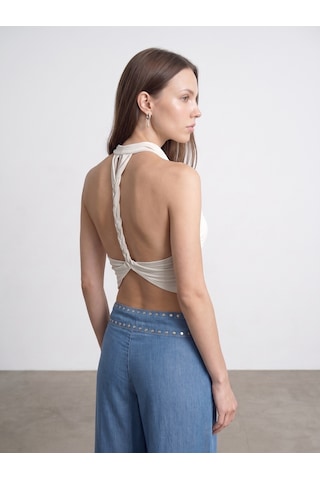Dilvin 21246 Degaje Yaka Top-ekru