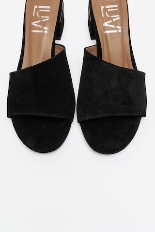 Luvi Shoes Delavıe Siyah Süet Hakiki Deri Kadın Kalın Topuklu Terlik