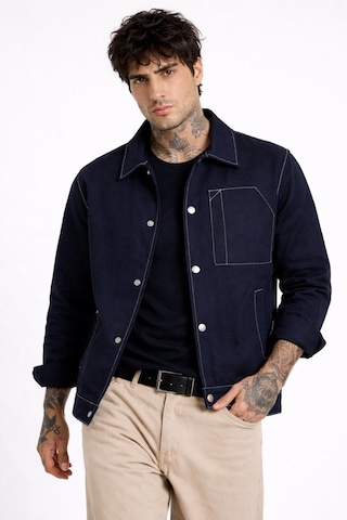 Freemen Erkek Dikiş Detaylı Oversize Gabardin Mevsimlik Ceket & Mont-388 Lacivert