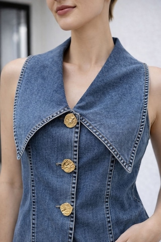Hiramir Kadın Gold Düğme Detaylı Yelekli Denim Kot Takım Yz2613 Mavi