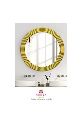 Zümrüt Gold Dekoratif Ayna Yuvarlak Işlemeli Duvar Aynası 43 Cm Altın