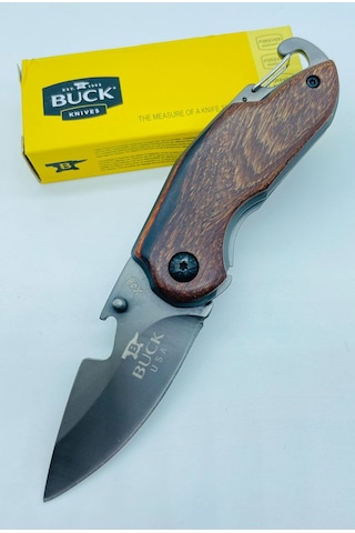 Buck Marka Ahşap Kasa Küçükboy Mini Çakı //15cm-x48 Gri - Kahverengi