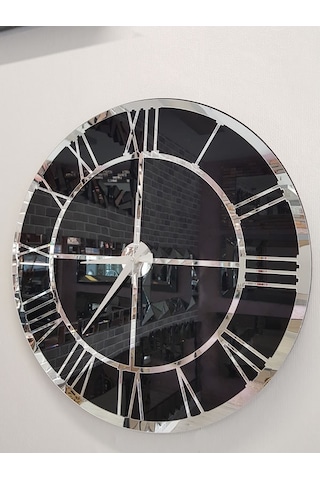 Ayna Denizi Silver Black Model Gümüş Siyah Renk 50 CM Dekoratif Aynalı Duvar Saati Gümüş - Siyah