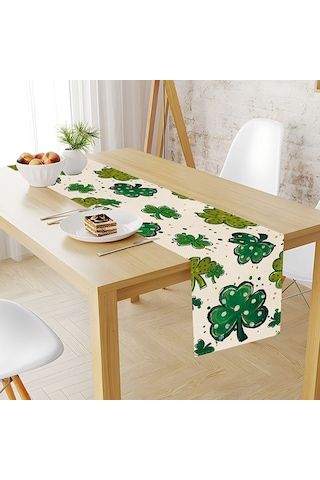 Green Shamrock Masa Örtüsü Keten İrlanda Saint Patrick's Day Party Dekor Malzemeleri 33x183cm