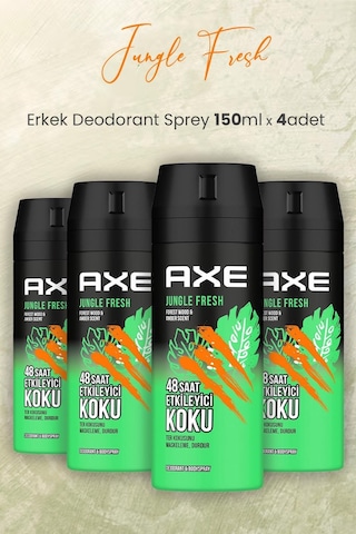 Axe Jungle Fresh Erkek Sprey Deodorant 4 x 150 ML