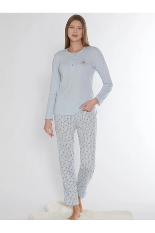 Uzun Kol Pijama Takım Viskon Alperi 790-76 Mavi