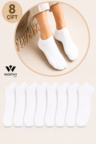 Worthy Socks 8'li Beyaz Kısa Patik Bilek Çorap