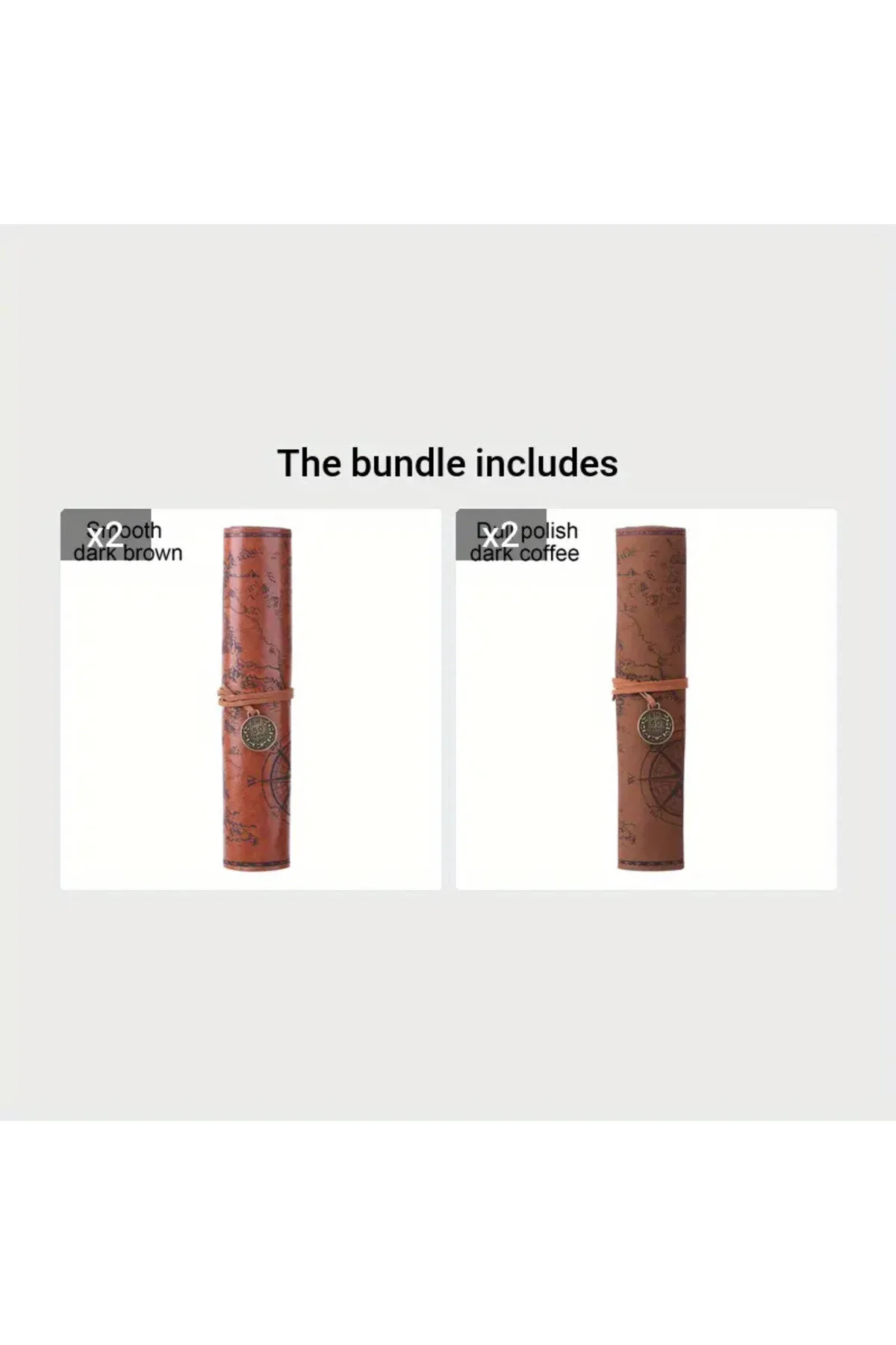 Yaratıcı Hazine Haritası Retro Kalem Kutusu Deri Büyük Kapasiteli Rulo Kalem Çantası Koyu Kahverengi Ve Parlak Kahverengi