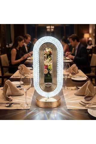 Oval Şeklinde Kristal Led Masa Lambası Dokunmatik, 3 Renk Işık Modlu, Şarjlı Dekoratif Gece Lambas Çok Renkli