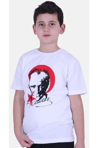 Atatürk Baskılı İmzalı Beyaz Kırmızı Unisex Çocuk T-shırt-beyaz Kırmızı Beyaz - Kırmızı