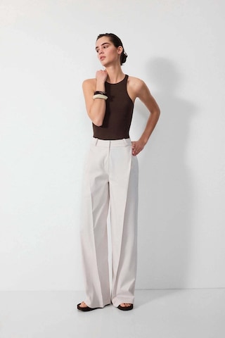 Vatkalı Pileli Wide Leg Pantolon-16649 Taş