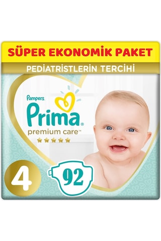Prima Premium Care Bebek Bezi Beden:4 (9-14Kg) Maxi 92 Adet Süper