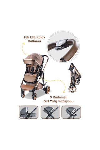 Baby Care Bebek Arabası - Bc 440 Colarado Chrome - Travel Oto Koltuklu Krom Bebek Arabası - Kahve