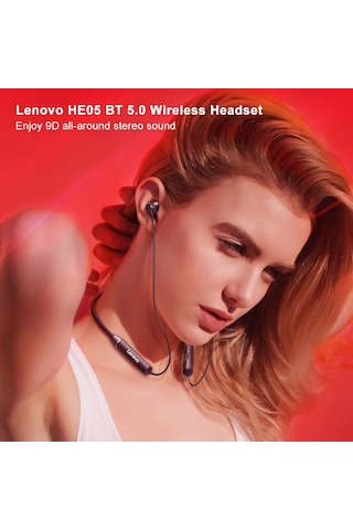 Kangvka Lenovo He05 Kablosuz Spor Bluetooth Kulaklık - Boyun Askılı, Koşu İçin Uygun, Siyah