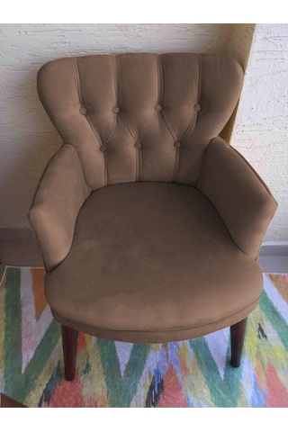 Kayser Home Berjer - Tekli Koltuk - Düz Renk Babyface Kumaş - Ahşap Ceviz Ayak - Kahverengi Kahverengi