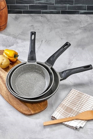 Cooker 3 Parça Granit Döküm Tava Seti 20 24 28 Cm Ckr3898 Siyah